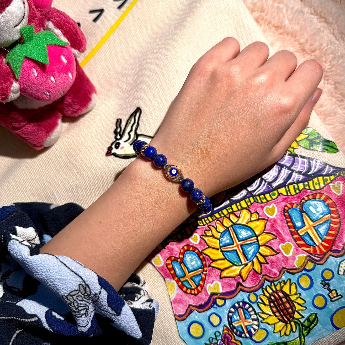 #2009 Truth & Awareness - Lotus Evil Eye Lapis Lazuli Bracelet