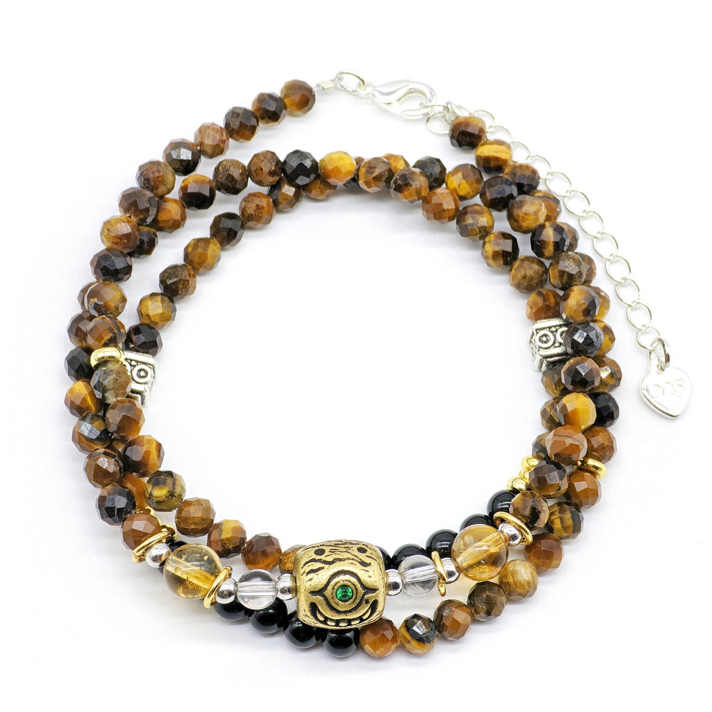 #3001 Courage & Protection - 3 Rows Evil Eye Tiger's Eye Bracelet