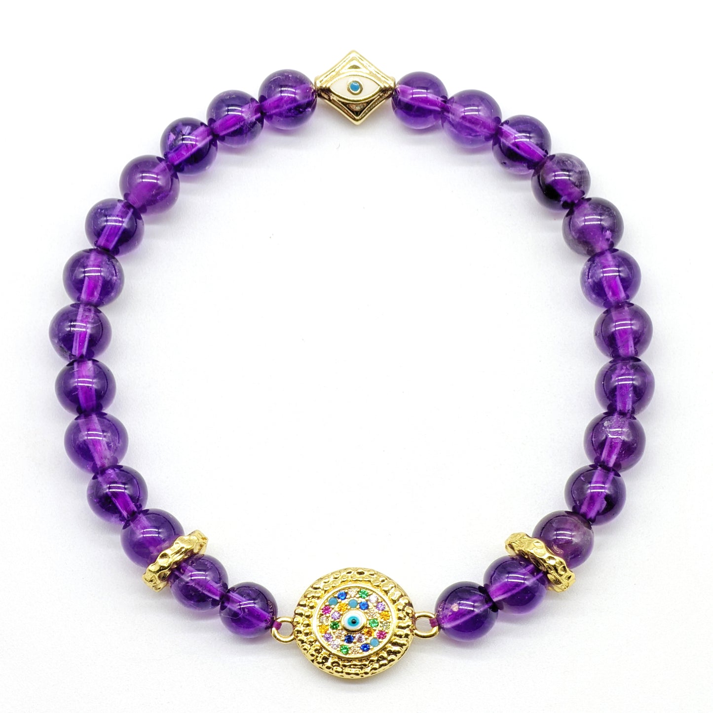 #2005 Strength & Calmness -Rainbow Evil Eye Amethyst Bracelet