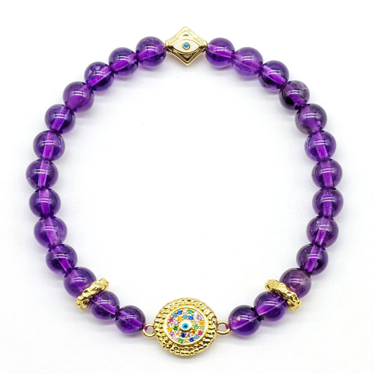 #2005 Strength & Calmness -Rainbow Evil Eye Amethyst Bracelet