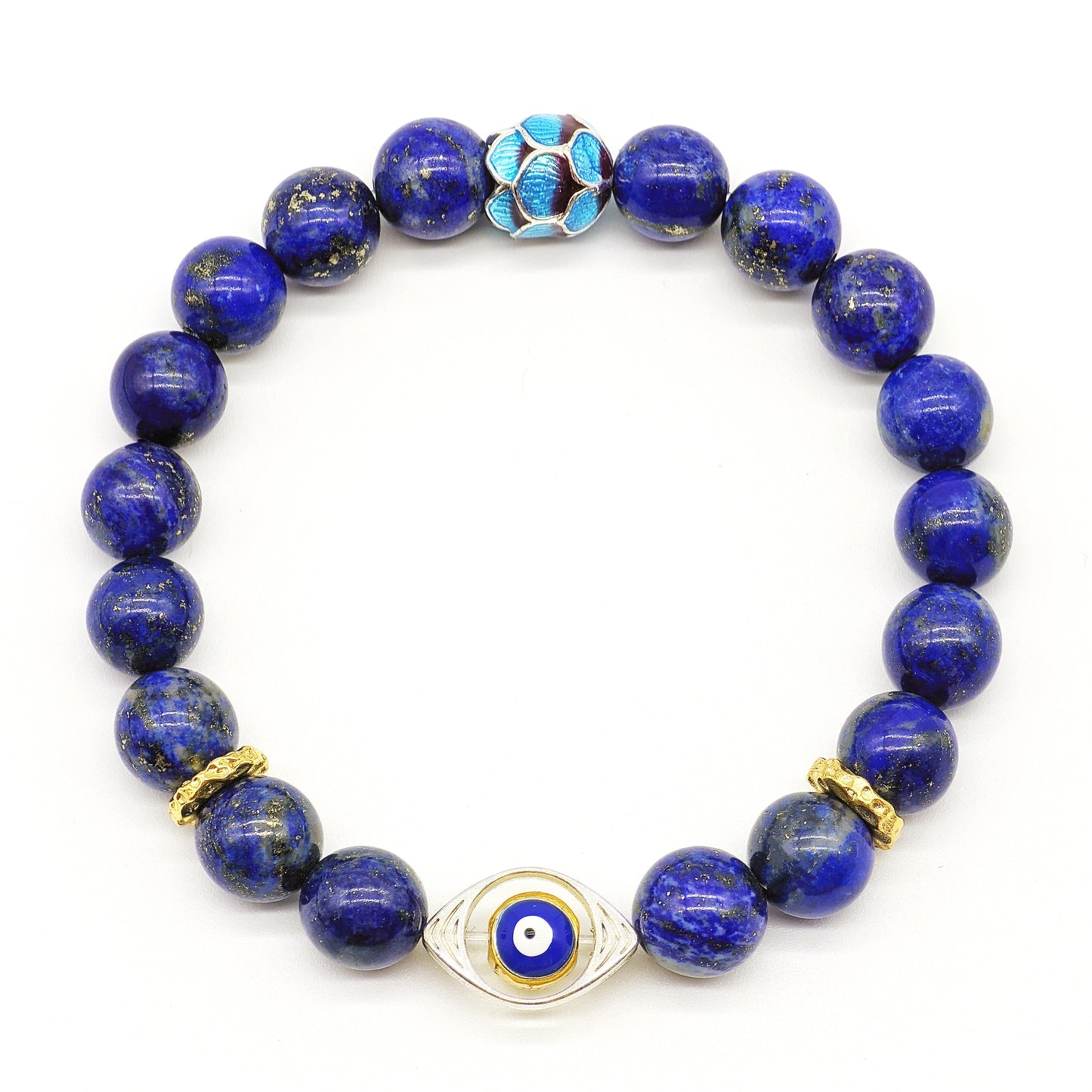 #2009 Truth & Awareness - Lotus Evil Eye Lapis Lazuli Bracelet